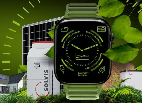 Bildcollage auf der verschiedene Energiesysteme, wie Wärmepumpe, Photovoltaik und ein solvisMax zu sehen sind.
